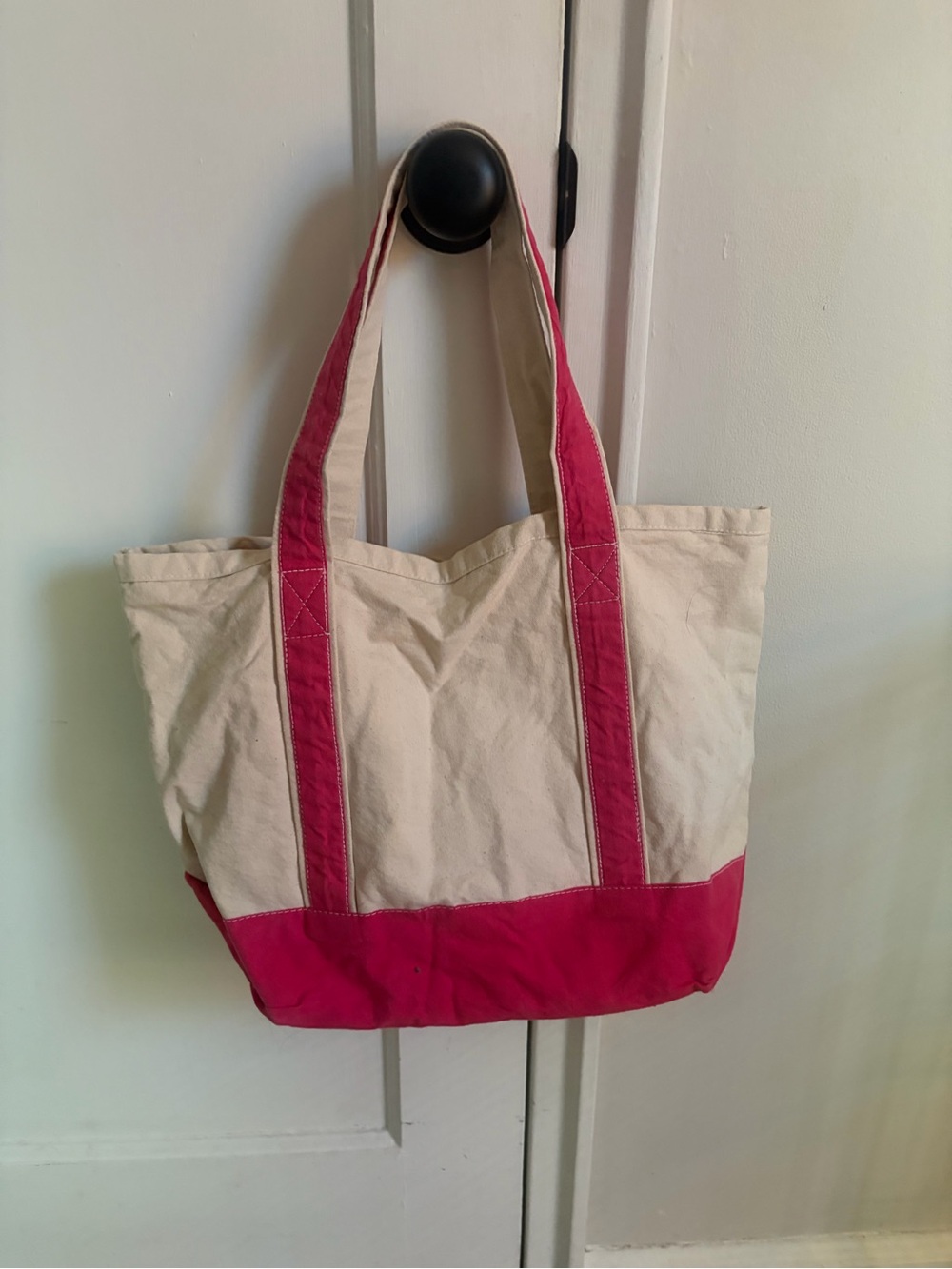 The Black Dog Cream Canvas Tote with Pink Trim and Black Dog Motif - Picture 2 of 6